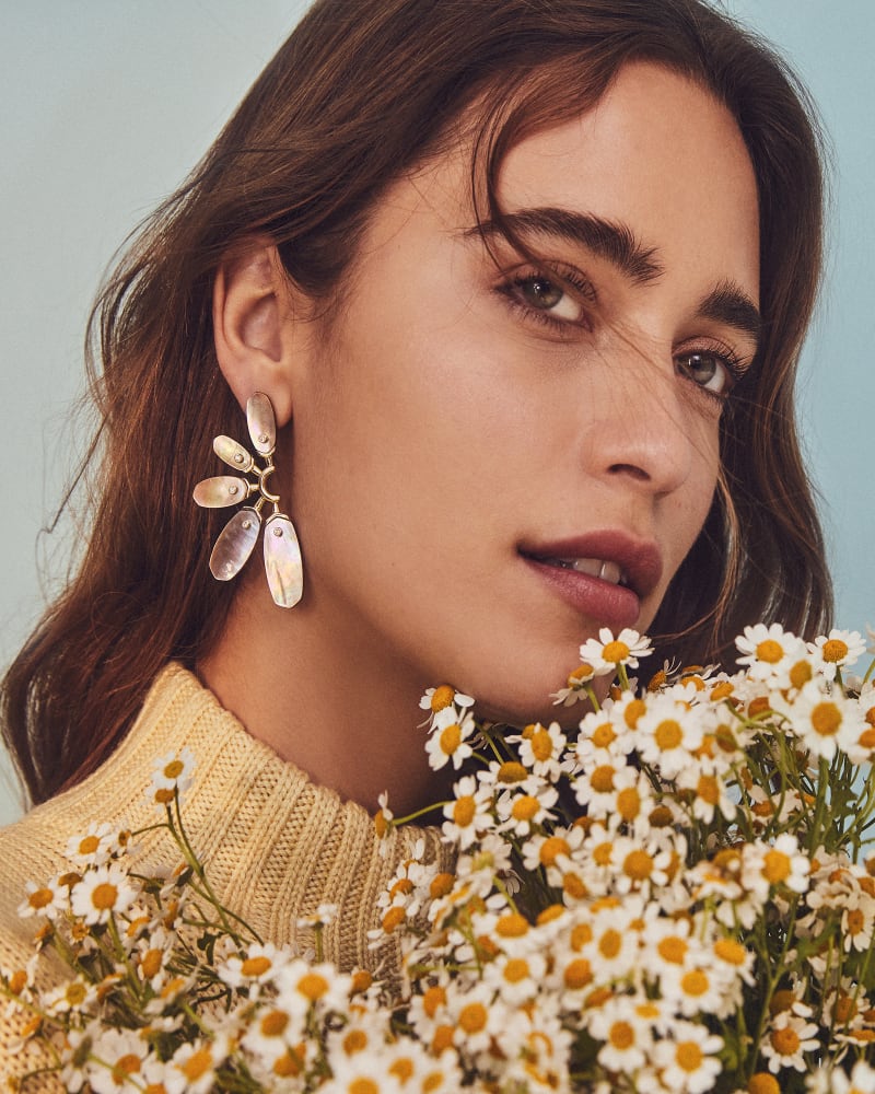 Ashlyn Gold Statement Earrings in Brown Mother-of-Pearl image number 1